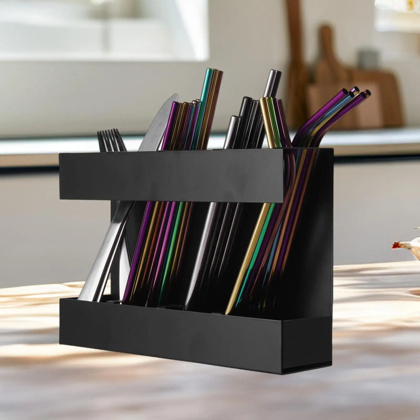 Soporte de paja para gabinete, dispensador de paja, organizador, 4 ranuras, portátil, reutilizable, Simple, dispensador para bolígrafos, cepillos, cafetería