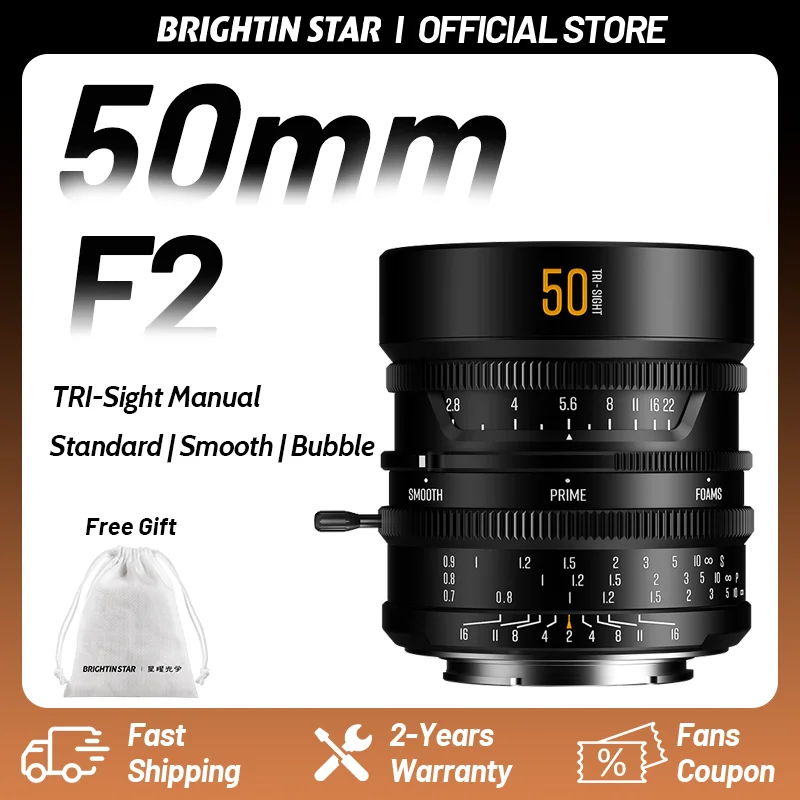 Brightin Star TRI-sight 50mm F2 Full Frame Manual Lens for Sony E FE Nikon Z Sigma Leica Lumix L A7C A7R A7S Z6 Z7 ZF S9 S5II