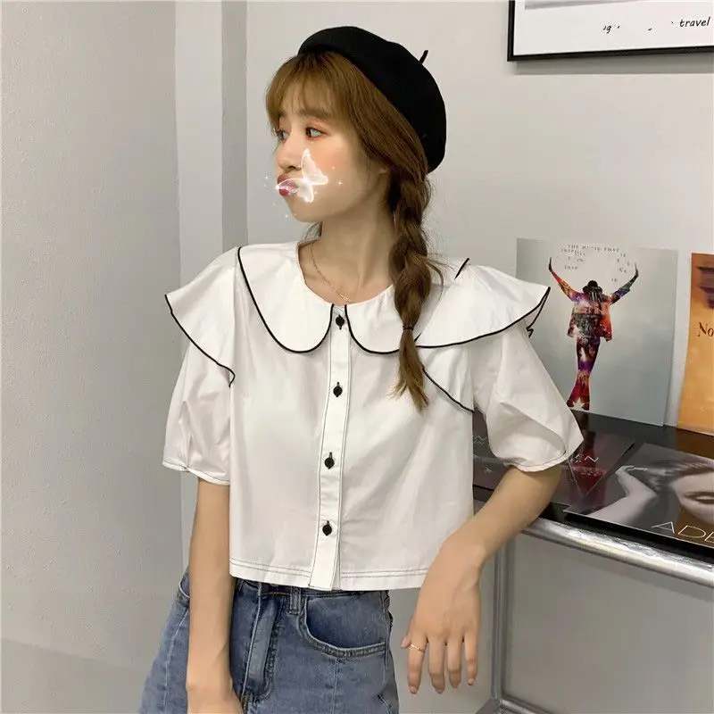 

Women Clothes Summer Korean Fashion Button Solid Color Polo Collar Ladies Simplicity All-match Fashionable Short Sleeve Cardigan