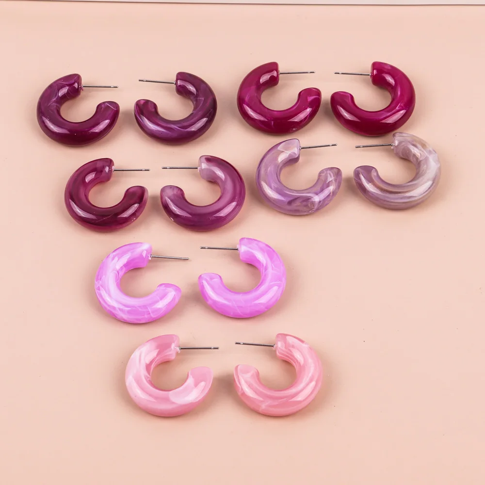 FishSheep Geometic Colorful C Shape Acrylic Hoop Earrings for Women Vintage Resin Transparent Round Circle Earring Korea Jewelry