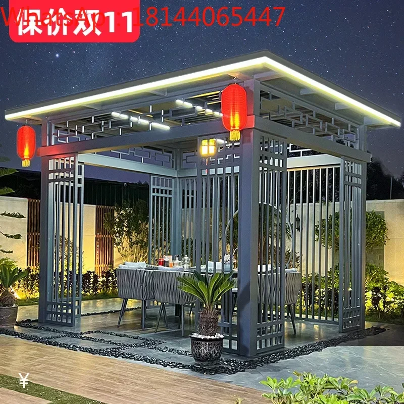 Customized Yuanmao New Chinese style pavilion outdoor garden flat top pavilion aluminum alloy sunshade outdoor sunshine room