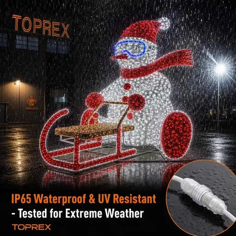 Custom Giant LED Christmas Snowman Snowmobile Motif Light for Commercial Street Seasonal Lighting Project Ground Mounted