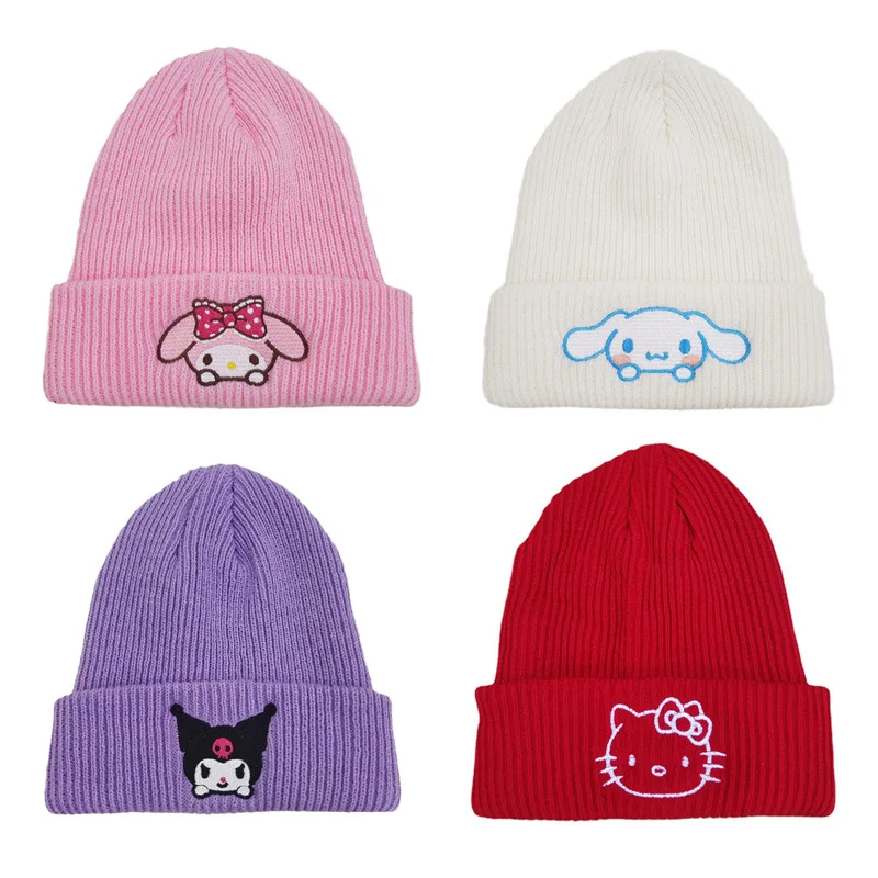 

Kawaii Sanrio Hellokittys Kuromi Mymelody Cinnamoroll Knitted Hat Pullover Cap Cartoon Warm Girl Birthday Gift For Girlfriend