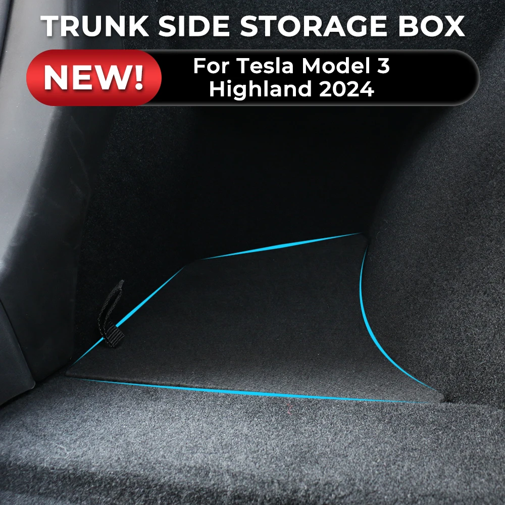 For Tesla Model 3 Highland 2024 Car Rear Trunk Left Right Side Storage Box With Cover Tail Boot Organizer Partition Decoration