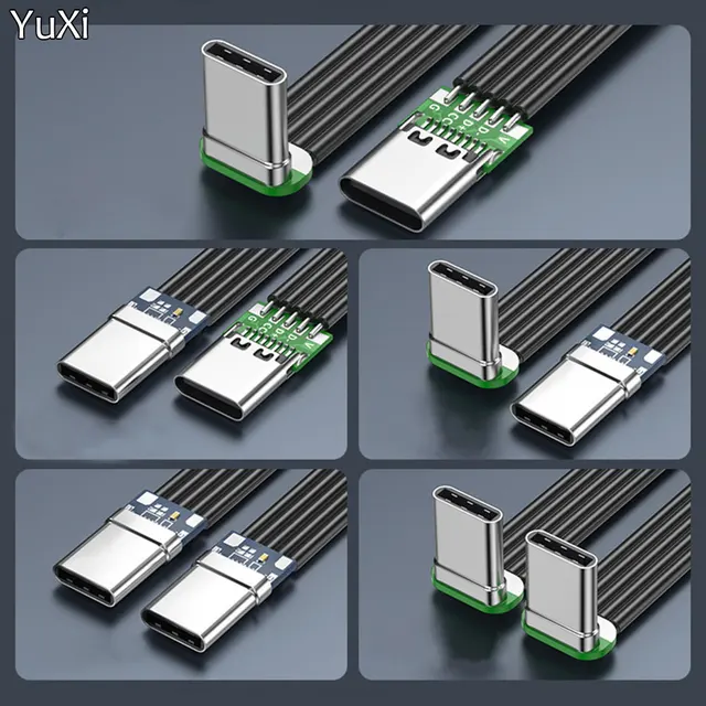Płaski elastyczny kabel USB 3.1 Type-C 40K 60Hz Type-c męski do męskiego/żeńskiego danych Kolanko w kształcie litery L Kąt prosty DIY Płaski kabel silikonowy