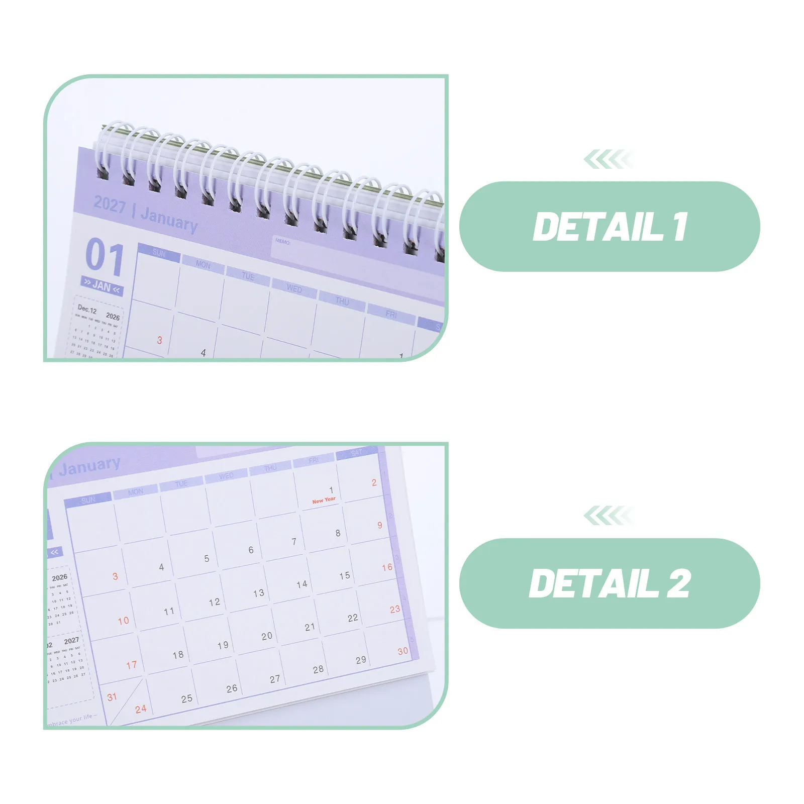 Mini Desk Calendar 2026 2027 Standing Flip Desktop Calendar Twin Wire Binding Gradient Green Daily Schedule Planner Office