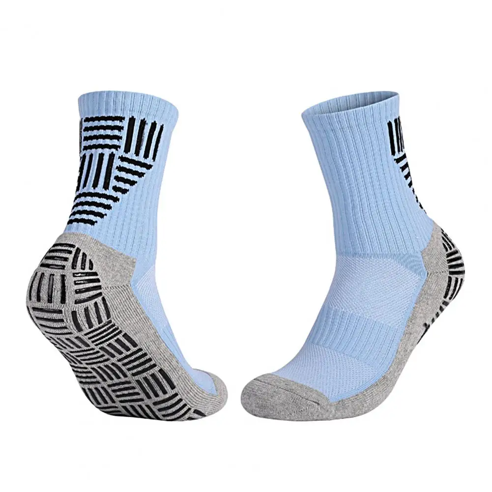 1 Pair Sports Socks High quality Professional Anti-slip Sweat-absorbent Striped Mid Calf Men Soccer Cycling Sports Grip Socks