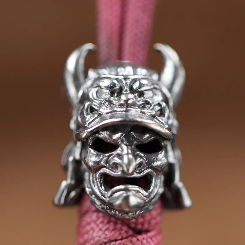 Japanese Eagle Nose Samurai Helmet Brass Knife Bead Woven Paracord Keychain Lanyard Pendant Outdoor EDC DIY Hangings Accessories
