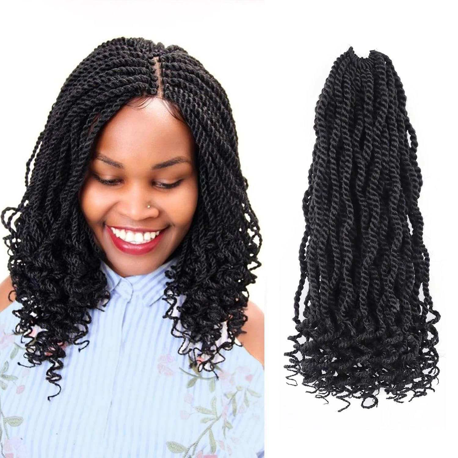 Rambut Crochet Senegal Twist Bergelombang 8/12 inci, Rambut Crochet Passion Twist Pra-Ikatan dengan Ujung Keriting, Sintetis Havana