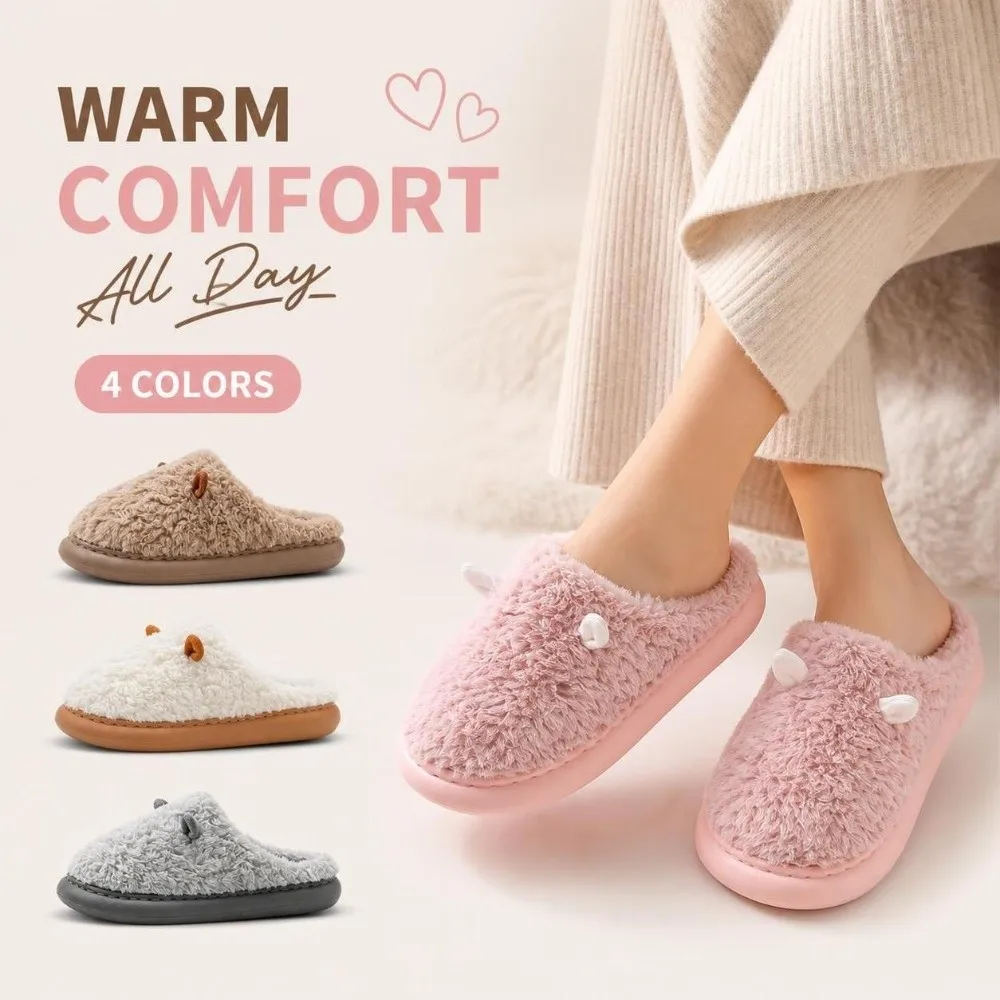 1 Pair Comfortable Non-Slip Cotton Slippers Cotton Lining Winter Warm Slippers Warm Couple Slippers Winter Season