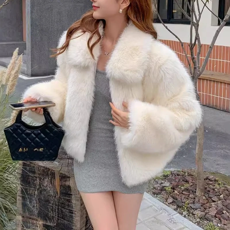 Autumn and Winter Rice White Fur Imitation Fur Popular Fashion Fluffy Coat Women's Fluffy Clothes