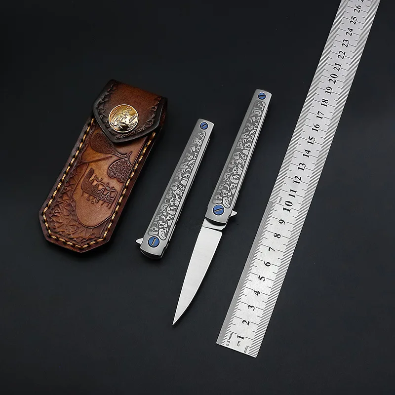 

60-61HRC High Hardness Folding Knife MS3 TC4 Titanium Alloy Handle Pocket Knife M390 Powder Steel Fruit Knife Bearing