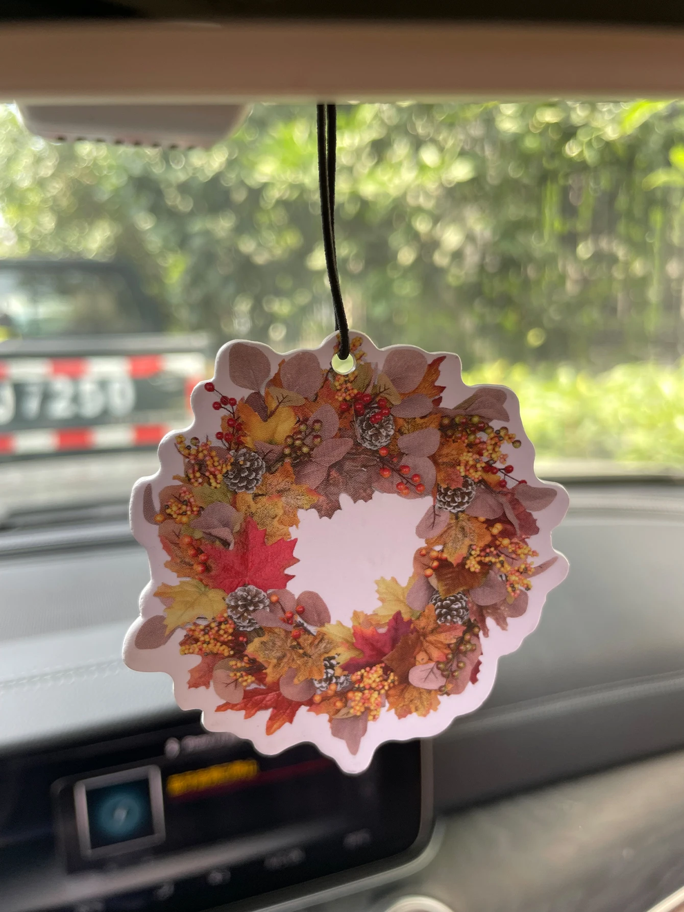 Autumn Fall Maple Leaf Pinecone Berry Wreath Hanging Car Air Freshener, Harvest Season Botanical Scented Paper Bookmark, Natural