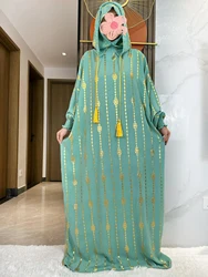 Novo algodão ramadan muçulmano dois chapéus abaya dubai turquia islam roupas de oração ouro poeira vestido islam vestido feminino kaftan