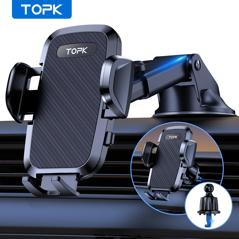 TOPK Car Phone Holder Air Vent Suction Cup Mount for iPhone Samsung Xiaomi Universal Mobile Support GPS Bracket Stand for Truck