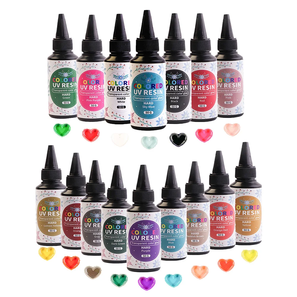 UV Resin Kit, Hard Type UV Resin, 16 Colors Fast Curing Low Odor Transparent Colored Clear Resin for Diy Jewelry Making