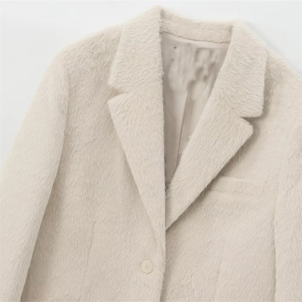 Dames effen kleur pluche textuur revers casual pak met lange mouwen herfst en winter nieuw slim fit jack