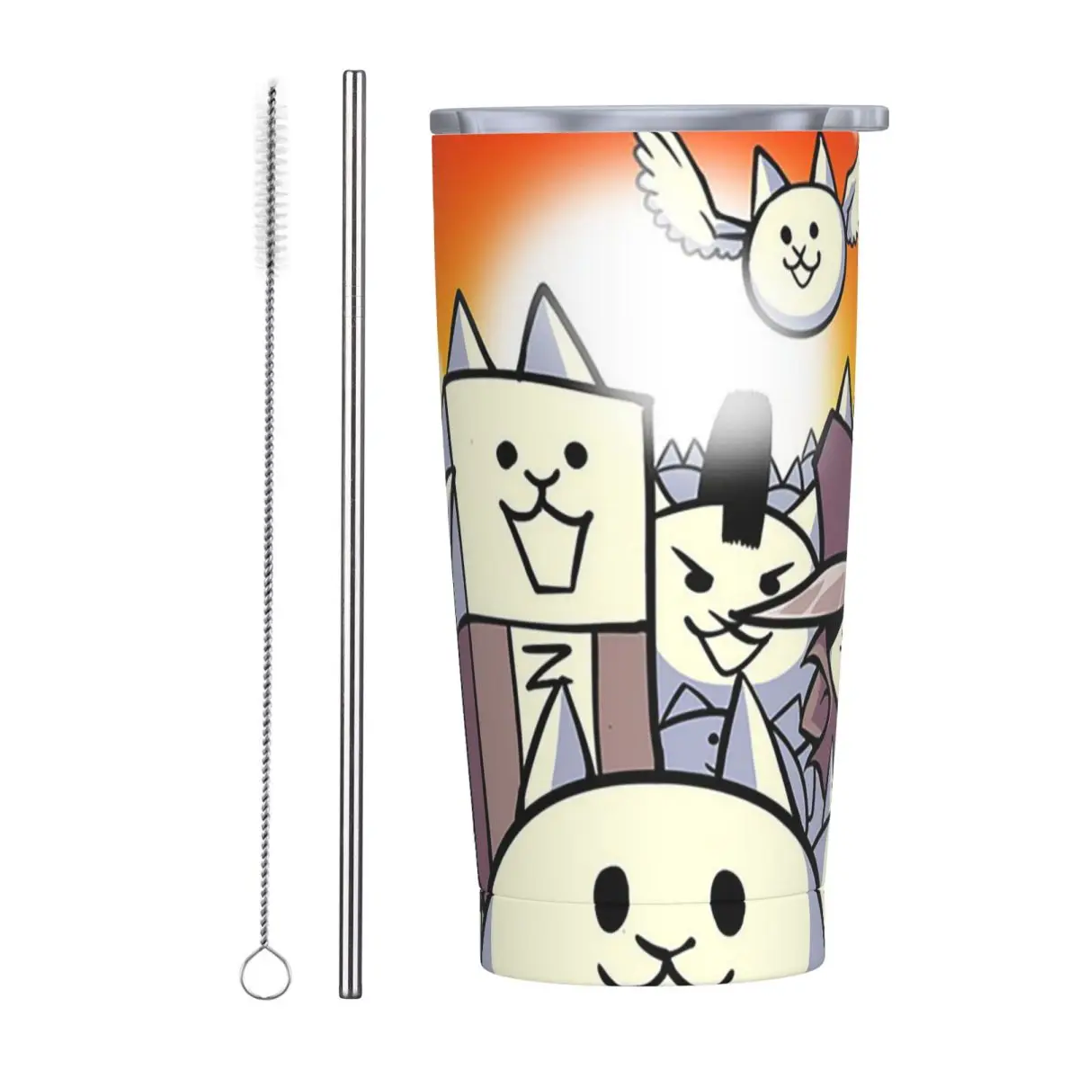 Battle Cats Doddle Stainless Steel Tumbler Vacuum Insulated Mugs Thermal Cold Cup Straw With Lid 20oz