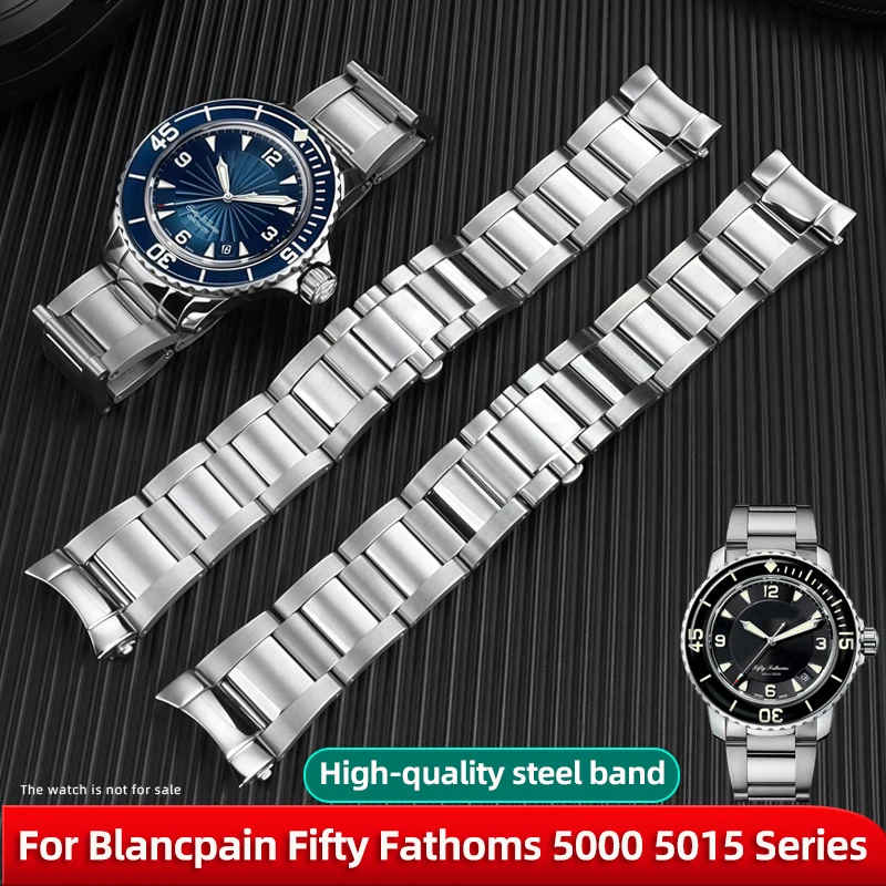 23MM Curved End Watch band For Blancpain Fifty Fathoms 5000 5015 Series Stainless Steel strap Men Solid Arc watch chain Bracelet