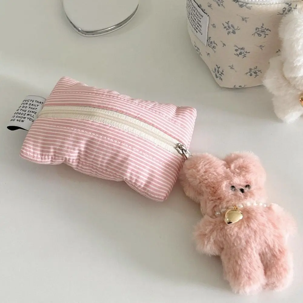 Niedliche gestreifte Geldbörse mit großem Fassungsvermögen und Reißverschluss, Kopfhörertasche, tragbarer Mini-Kartenhalter