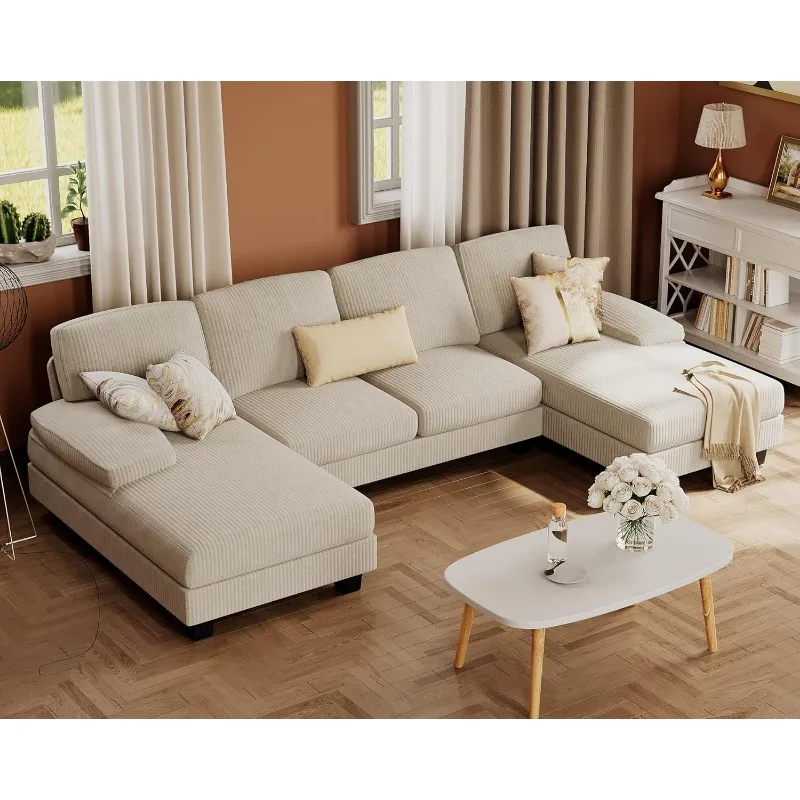 

Sectional Couches for Living Room, U-Shaped Sofa Couch with Linen Fabric, 4 Seat Sofa Set with Double Chaise for Apartment