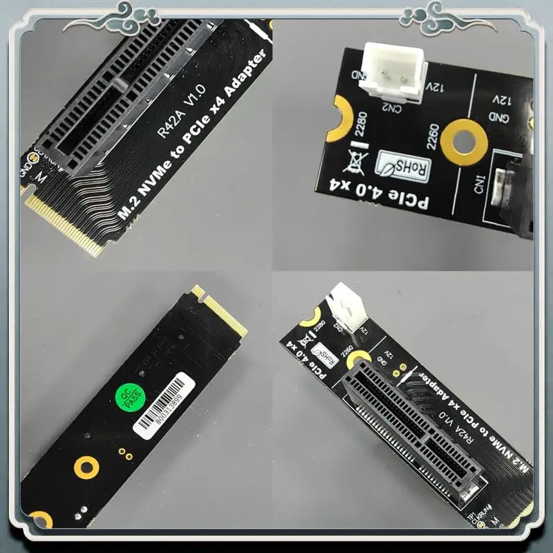 Premium M2 Nvme Key-M To PCI-E 4.0 X4 Riser Card Adapter Board Converter Card With SATA Power Cord For M.2 M Key 2260 2280 SSD