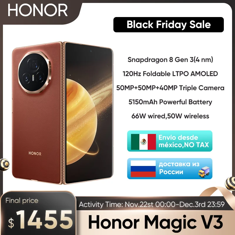 Honor Magic V3 5G Global Version Foldable LTPO Snapdragon 8 Gen 3 7.92" 120Hz AMOLED Display 50MP Triple Cameras 5150mAh 66W NFC 31 sold2,788,310.173,717,740.51Save 929,430.34-25%OP Pioneer StoreSee p