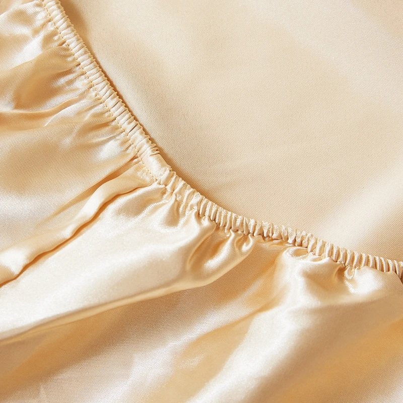 Fitted Sheet High-End Solid Color Mattress Cover With Elastic Band Bed Sheet Luxury Satin Bedsheet