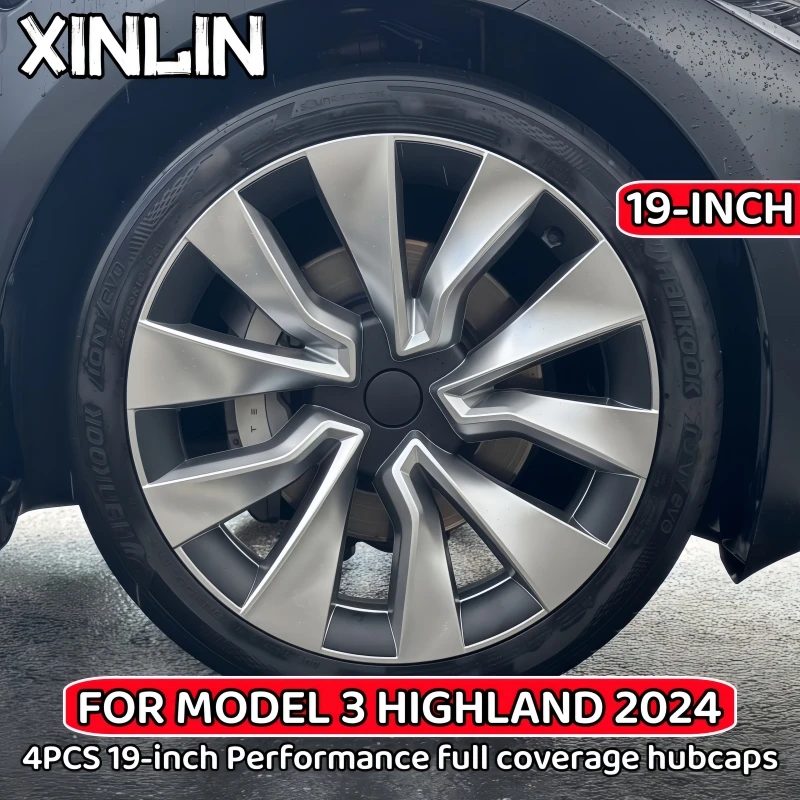 4PCS HubCap Car for Tesla Model 3 2024 Highland 19 Inch Performance Wheel Cap Wheel Parts Full Rim Cover Accessories Wheel Cover