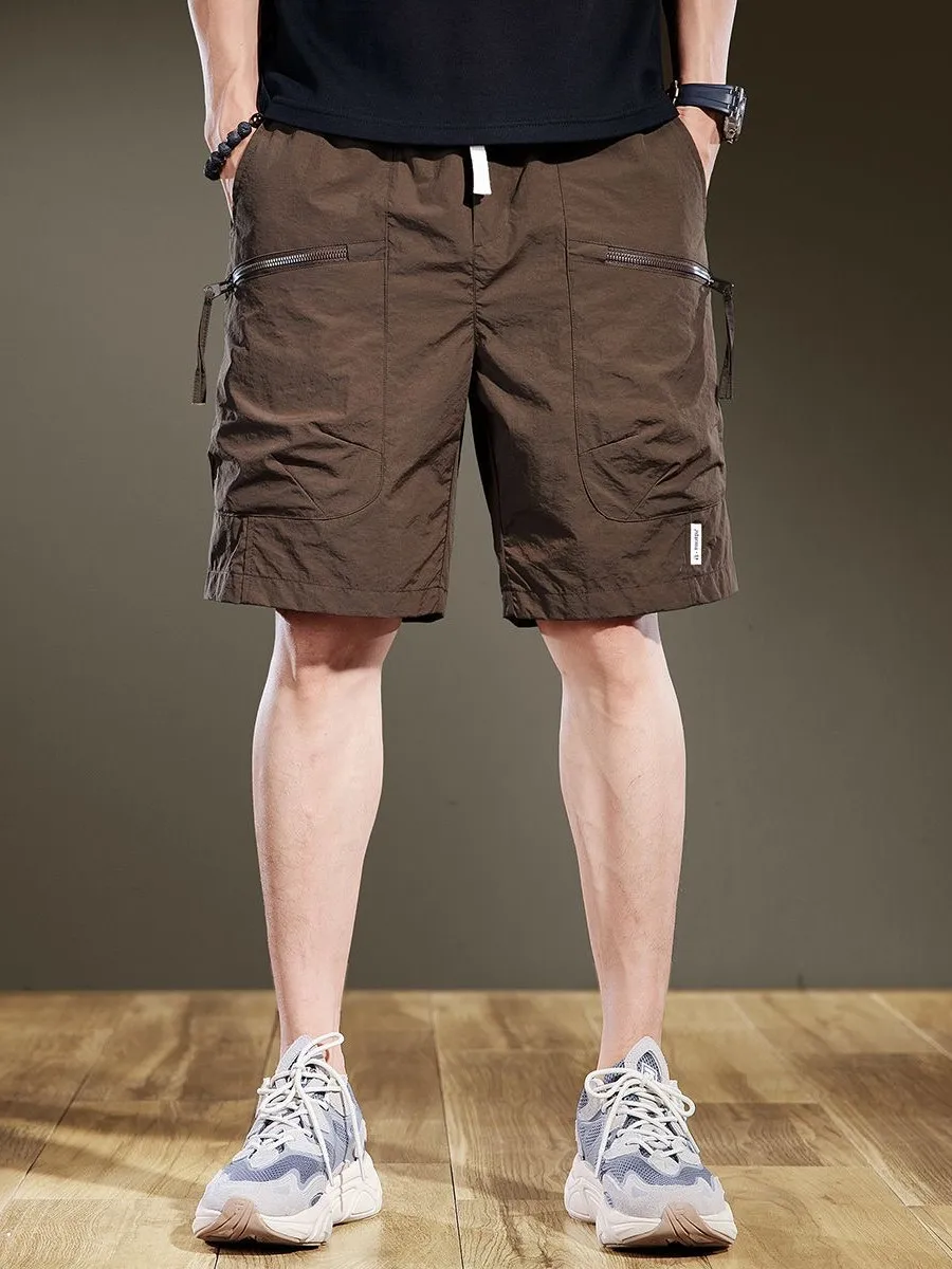 

Qui Dry Ice Silk Men's orts Summer Thin Five-Point Casual Loose Fit Faionable Beachwear Low Waist Straight Leg Trousers