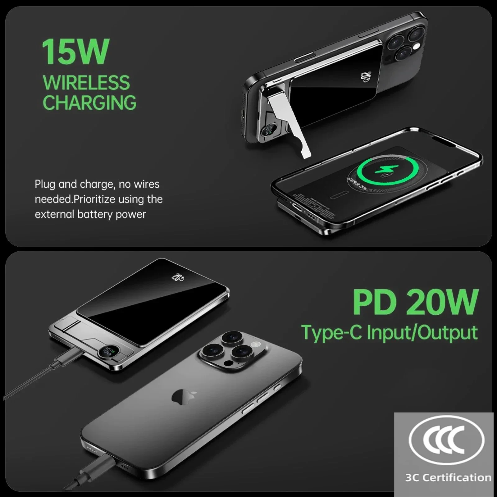 CCC Certified China standard With bracket 5000mAh 10000mAh Power Bank for MagSafe Magnetic Wireless 20W Fast Charging Battery