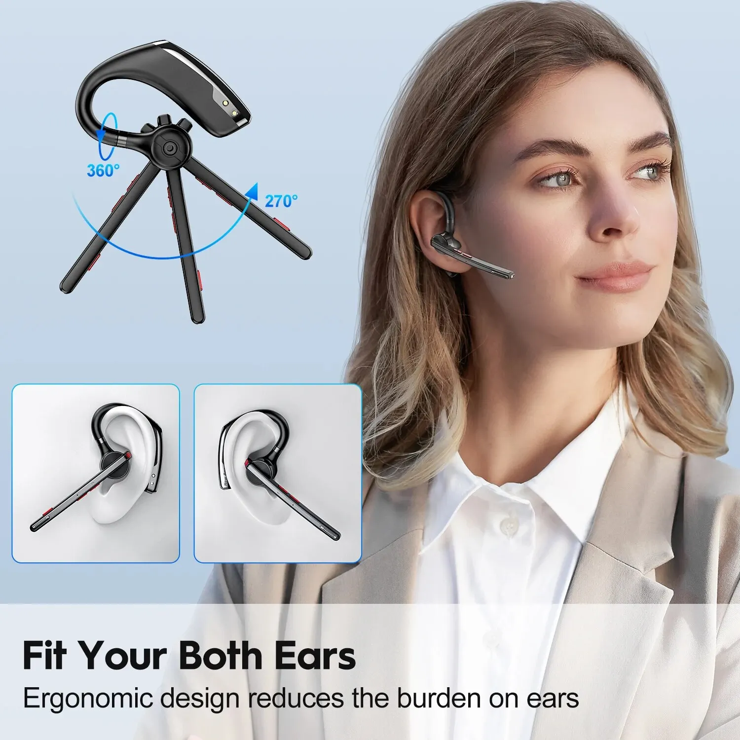New Bee M51 Bluetooth 5.2 Wireless Headset Earphones Headphone with Dual-Mic CVC8.0 Noise Cancelling Handsfree Business Earbuds image 5