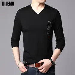 95% Cotton Top Quality Designer New Brand Urban V Neck Mens t Shirts Fashion 2023 Trending Long Sleeve Tops Casual Men Clothes