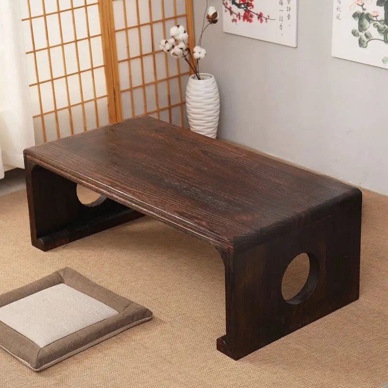 Japanese Vintage Indoor wood Furniture Asian Style Coffee Tea Living Room Low Table Rectangle 60*40cm Tatami Floor Table HW08