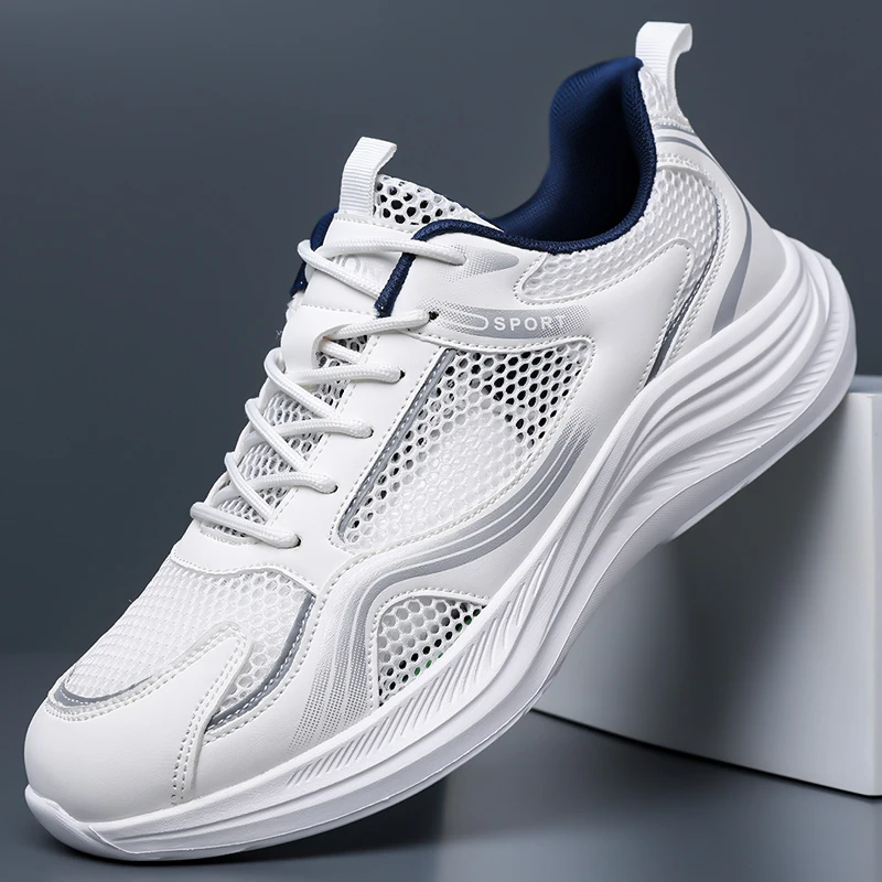 Fashion Clean Line Men Athletic Casual Monochrome Shock Absorbing Outsole Versatile Sneakers Male City Daily Walking Footwear