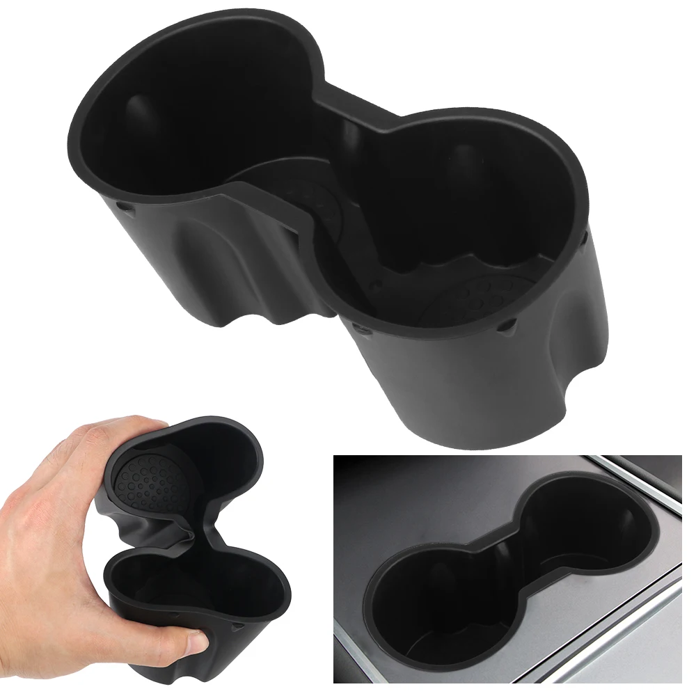 Car Storage Box Car Water Cup Holder Console Drinking Bottle Insert Holder Universal For Tesla Model 3/Y Double Hole