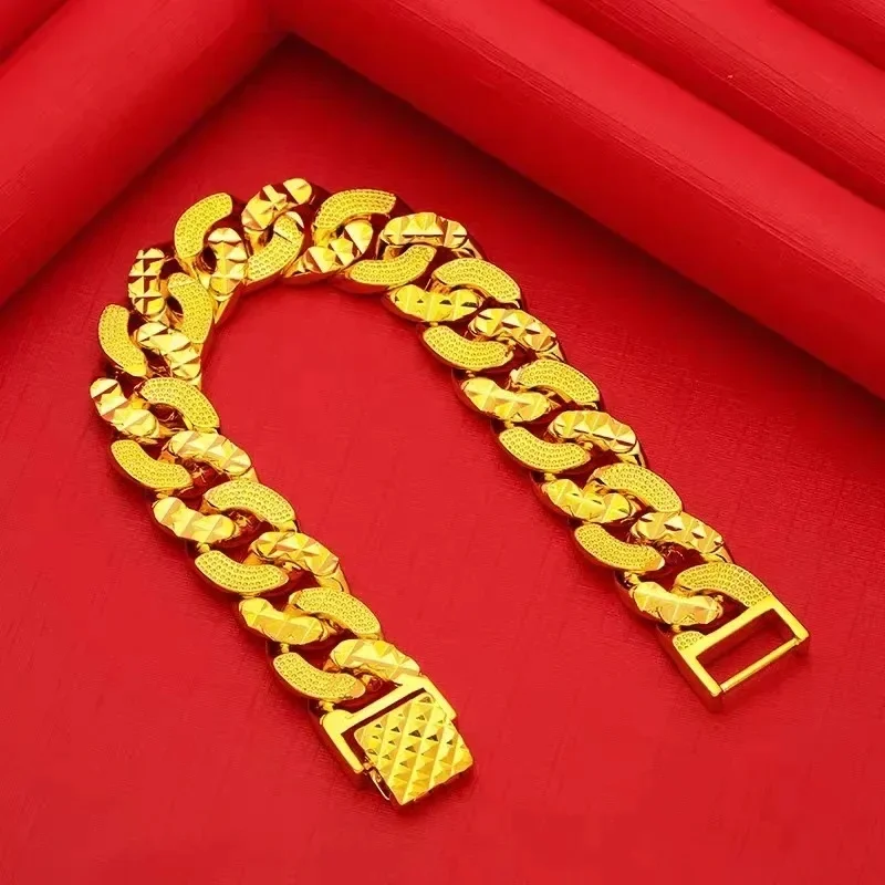 24K 9999 Real Gold Yellow Gold Men's Domineering Bracelet - Ideal for the Boss - like Man