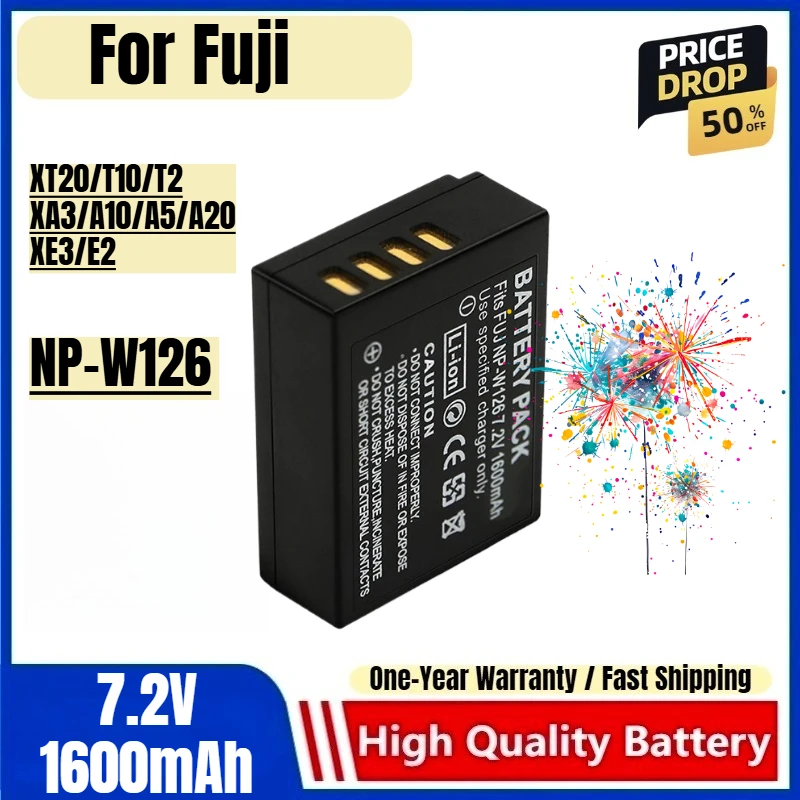NP-W126 Battery 7.2V 1600mAh Rechargeable Batteries and Charger for Fuji XT20/T10/T2 XA3/A10/A5/A20 XE3/E2 Camera Battery