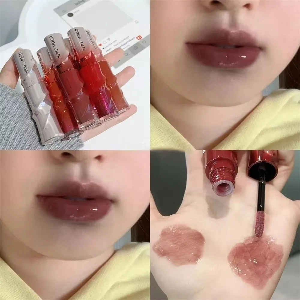 Korean Style Crystal Nude Lip Stain Sheer Nude Glitter Lip Glaze Mirror Finish Gray Glossy Lip Tint