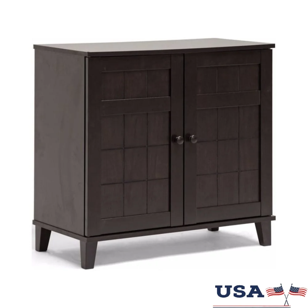

Modern Shoe Cabinet Dark Brown MDF Storage Unit 4 Shelves Magnetic Door Closure Contemporary Design Home Office Use