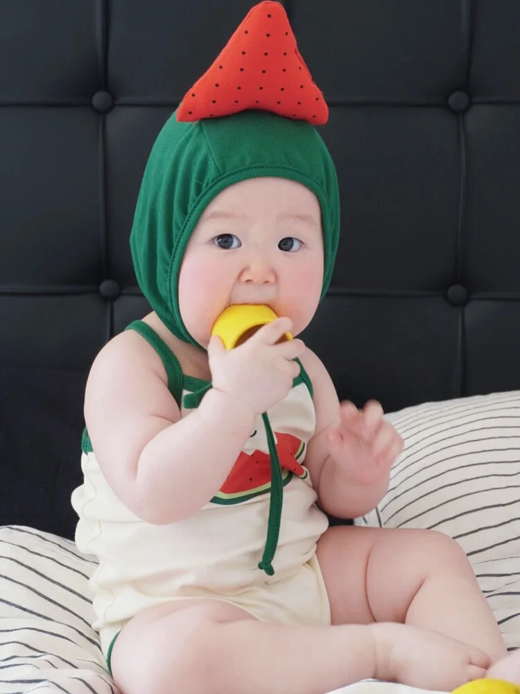 Baby boys and girls sleeveless suspender watermelon shaped photography clothing recien nacido   신생아사진  bebê