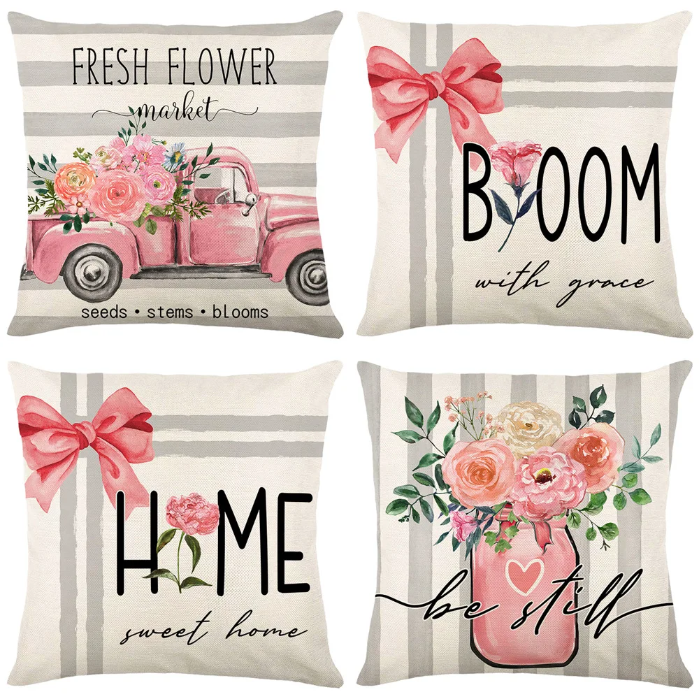 

Sofa Decorative Cushion Cover 45x45 Pillows Cover Plant Flowers Print Pillowcase Spring Farmhouse Home Decor Throw Pillow Case