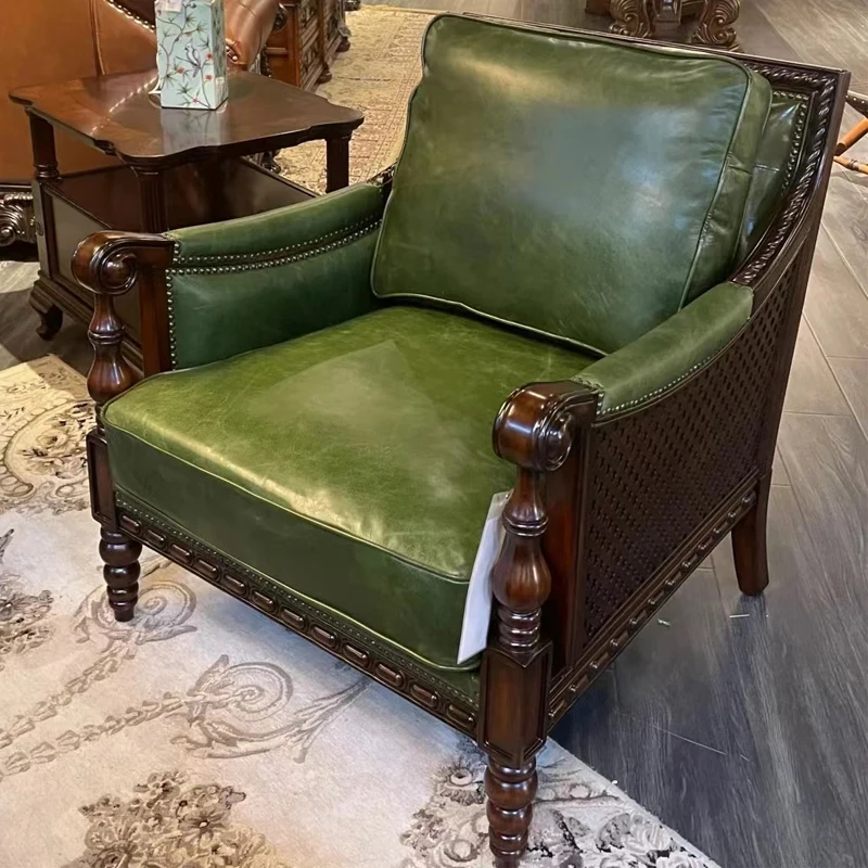 

Solid wood sofa simple American classical small apartment medieval sofa combination living room French light luxury leather