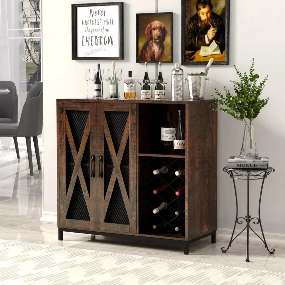 Wine Bar Cabinet, Coffee Bar Cabinet with 2 Door and Shelf, Glass Holder, Accent Storage Cabinet, Buffet Sideboard Dining Room