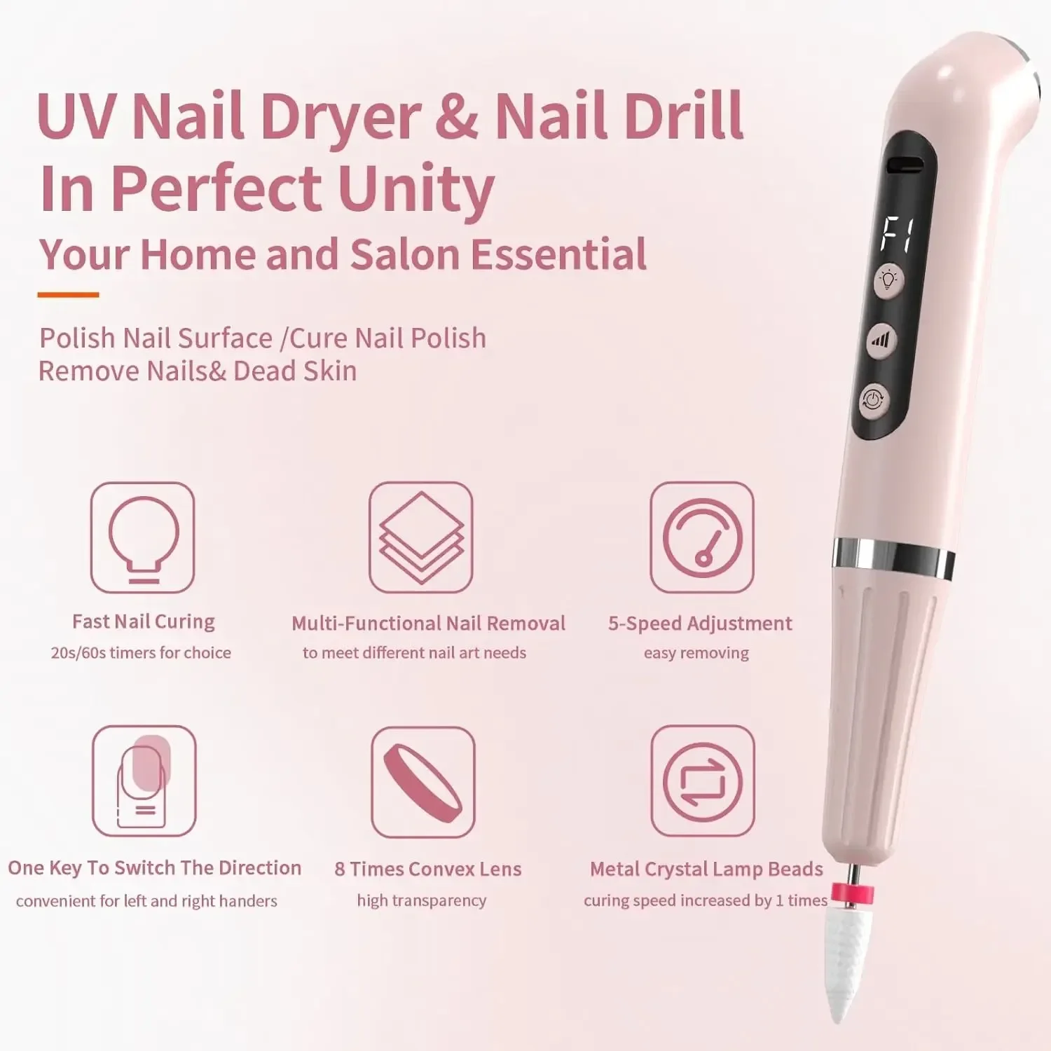 Stylo de vernis à ongles deux en un, lampe de luminothérapie à séchage rapide, déterminer, dissolvant et polisseuse à ongles portables, ensemble d'outils à ongles