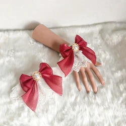 Kawaii Bow Lace Wrist Sleeve Jk Lace Fingerless Gloves Gothic Sweet Y2k Elastic Punk Hand Cuff Lolita Girl Clothing Accessories