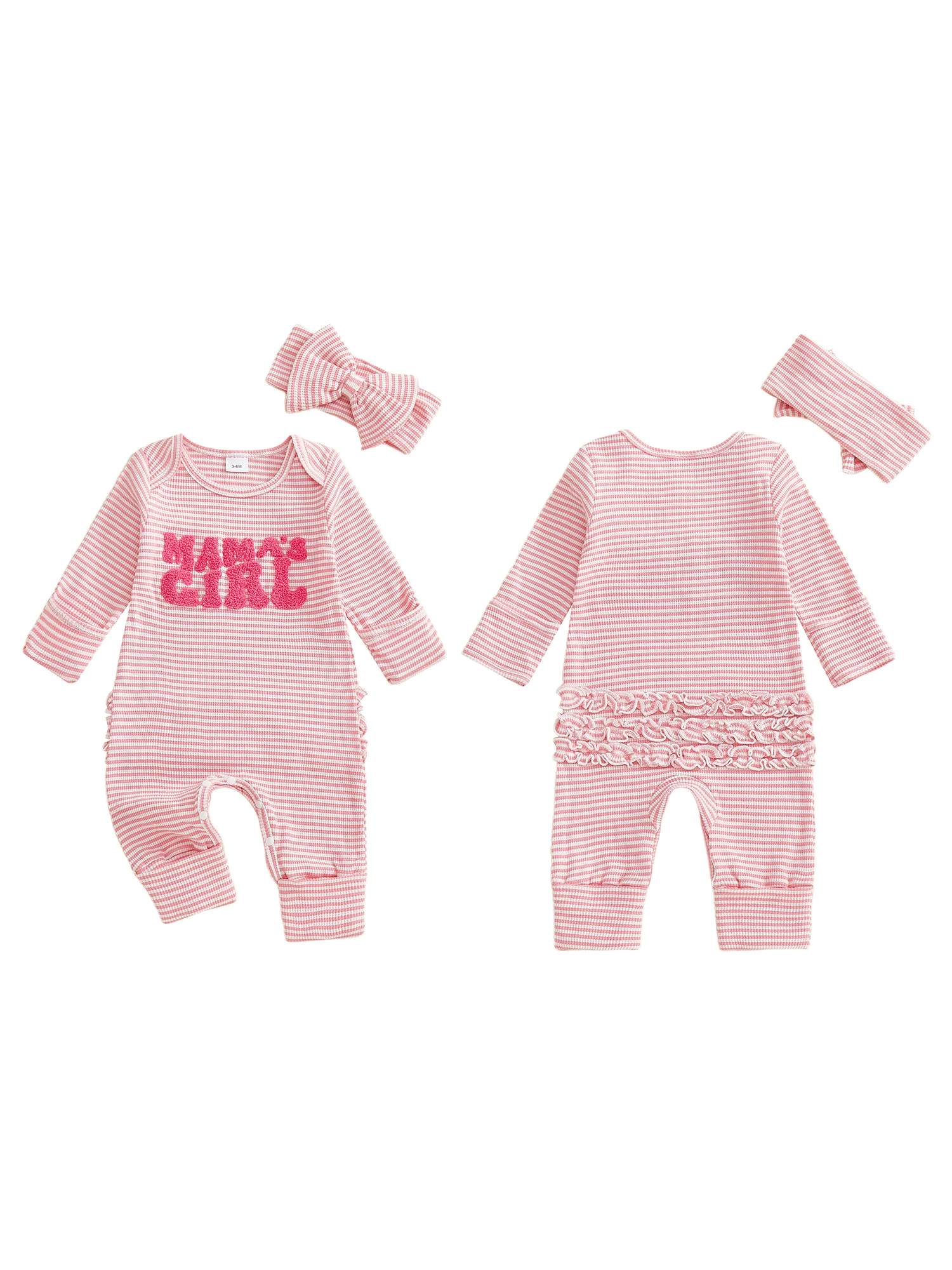 طقم ملابس خريفي مكون من قطعتين للفتيات الصغيرات مع رومبير مطرز بأحرف دائرية وأكمام طويلة وعصابة رأس متطابقة #2