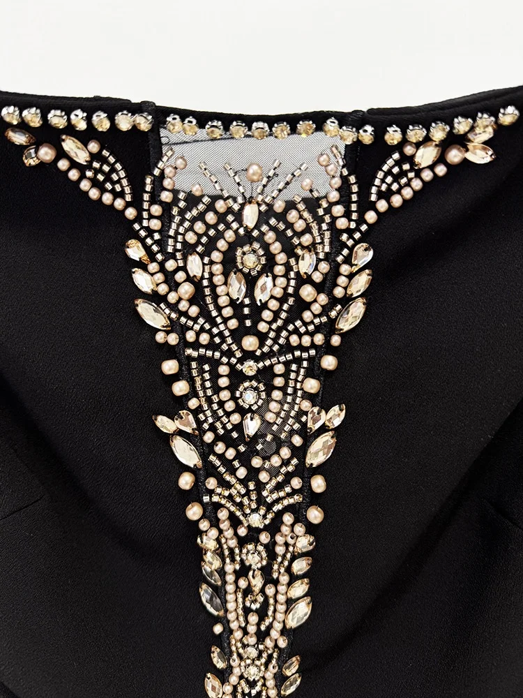 Elegante Luxus-Abendkleider, schulterfrei, lange Ärmel, Netz-Diamant-Kleid, exquisite, hochwertige Abschlussball-Party-Kleider, individuell gestaltet