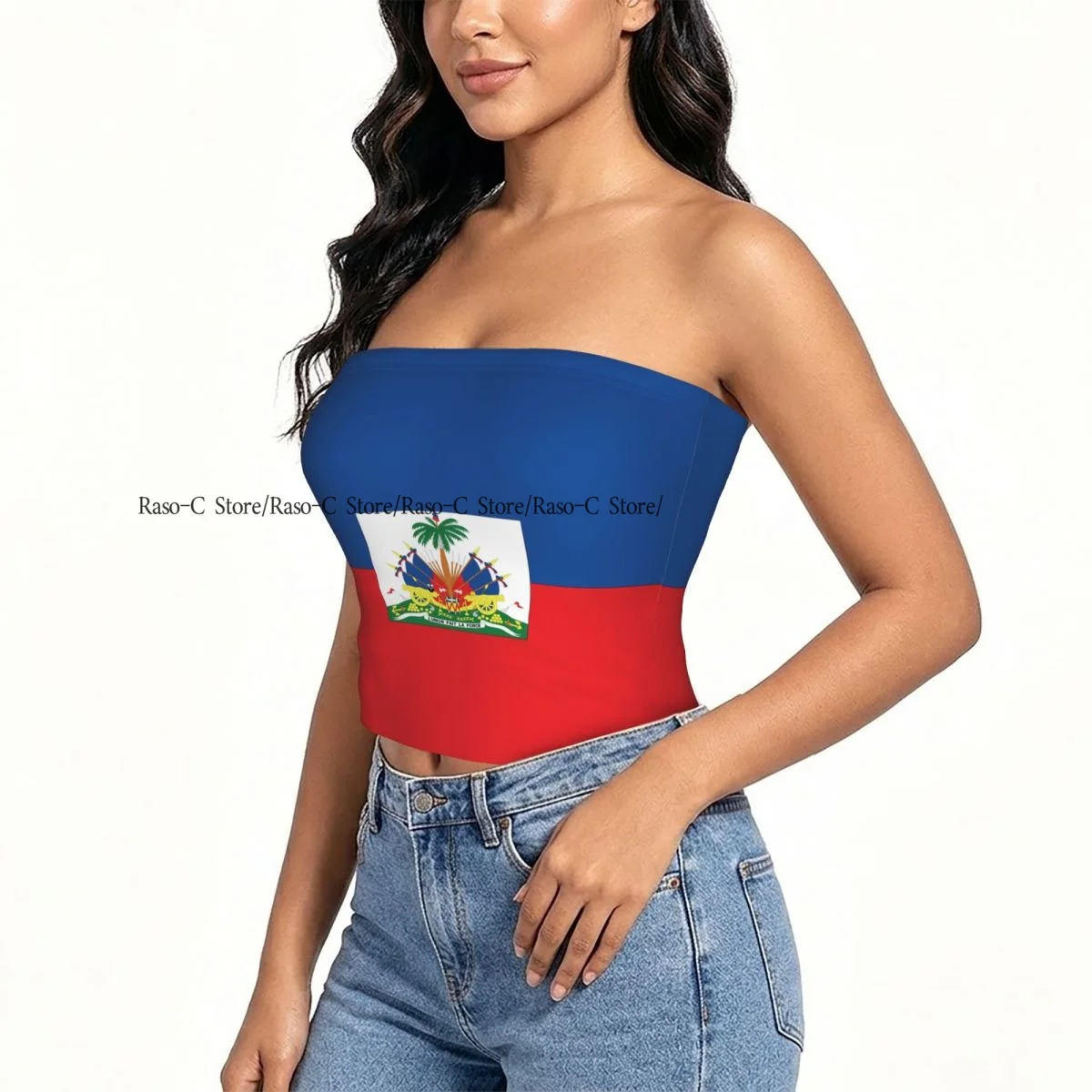 Women strapless blouses sleeveless Haitian Flag halter-neck sexy short-sleeved blouses