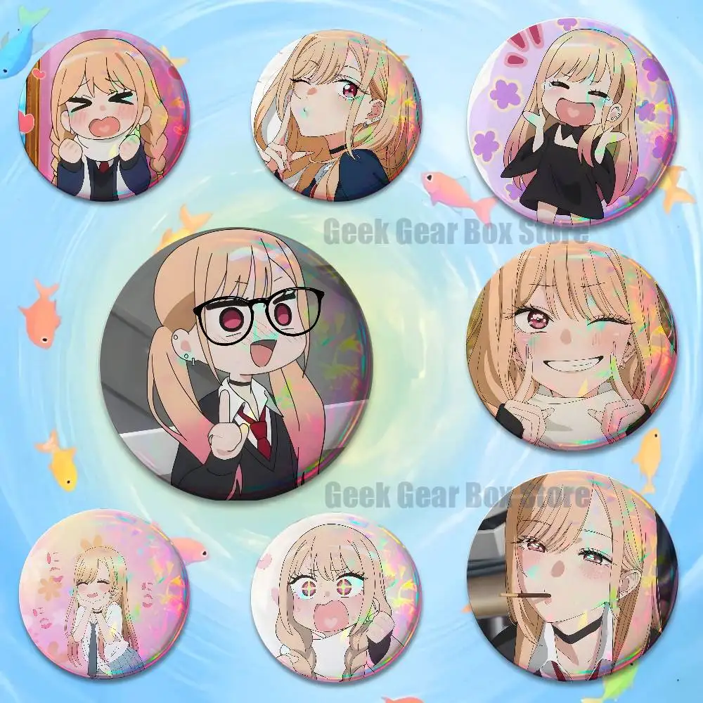 

K-Kitagawa M-Marin Badge on Backpack Clothes decoration Tinplate Round Brooch Funny Custom Gifts for Friend